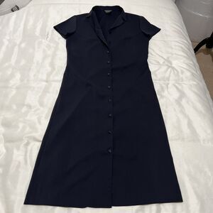 Dice Kayek Button Down Shirt Dress VINTAGE Korea Navy Blue Classic 18” pit-pit